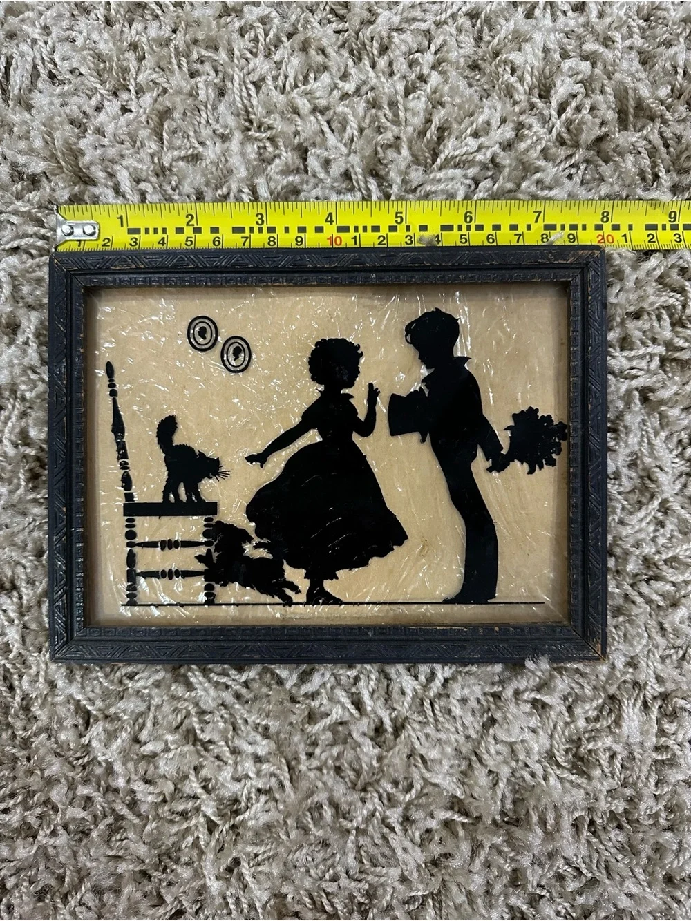 Antique Black Silhouette Romantic Couple Wall Plaque in Cream